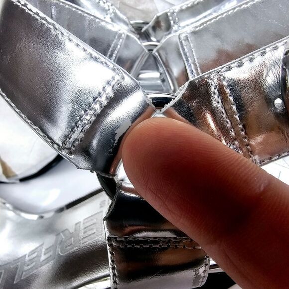 NWT Karl Lagerfeld Cieone Metallic Silver Lame Strappy Heel Sandal Size 7.5 9 - Picture 11 of 12